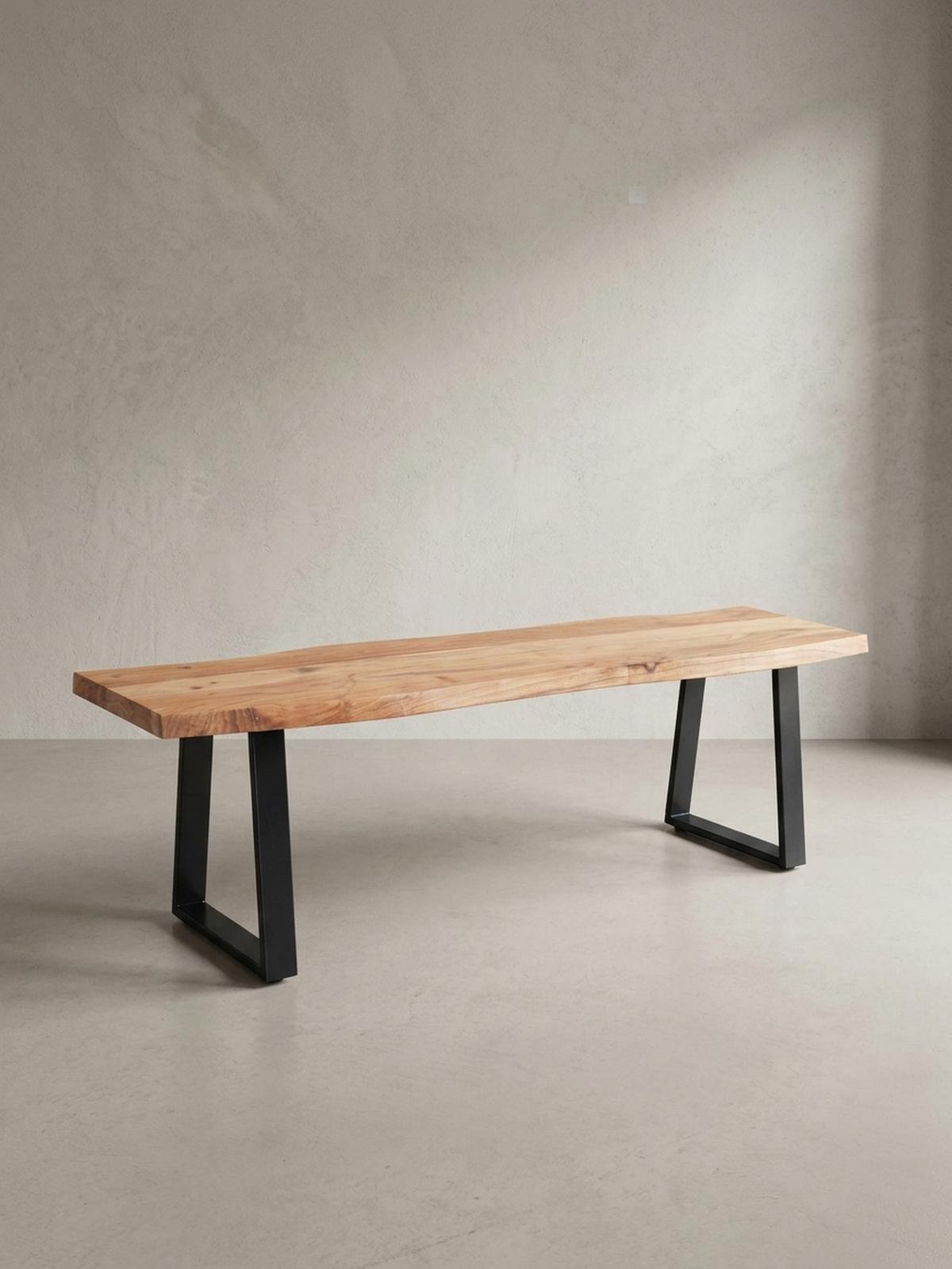 ESSZIMMERBANK Massivholz Metall Baumkante ohne Lehne, Akazie 180x40x46 cm - Schwarz/Braun, Holz/Metall (180/46/40cm) - KADIMA DESIGN