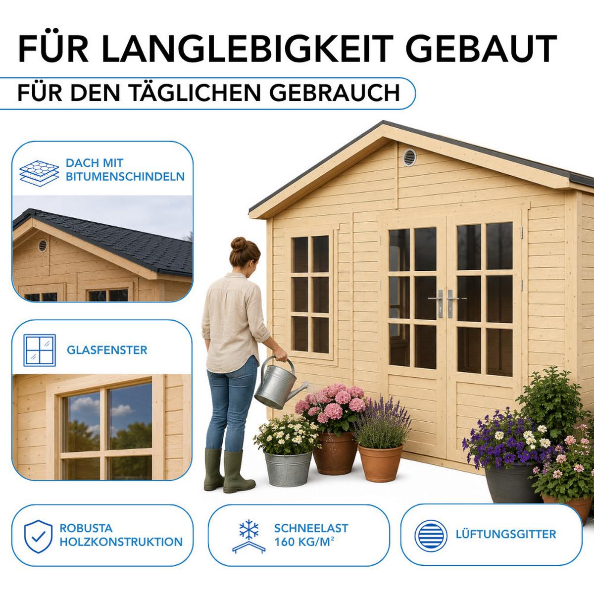 GARTENHAUS HOLZ M734A 370 x 240 cm - Naturfarben, Holz (382/267/276cm) - Timbela