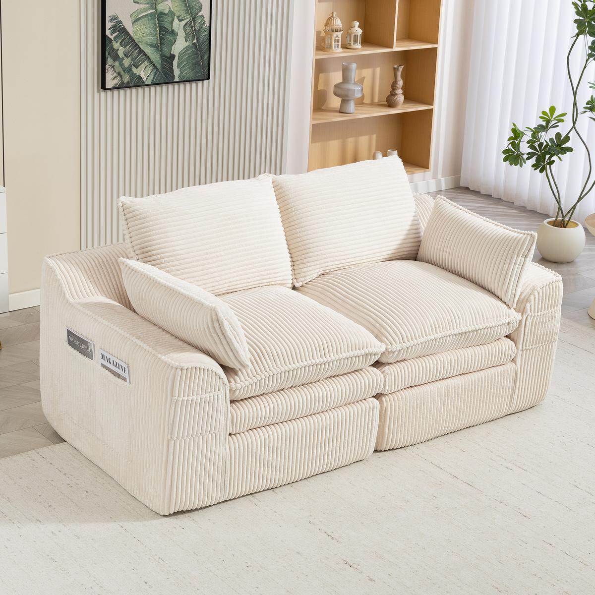 2-SITZER SOFA cordstoff mit seitentaschen & federkern - Beige, Textil (191/85/94cm) - Urban Meuble