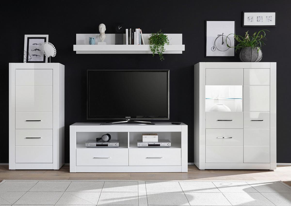 HIGHBOARD weiß Hochglanz, Anrichte für Wohn- und Esszimmer 65 x 142 cm - Chromfarben/Weiß Hochglanz, Holzwerkstoff/Kunststoff (65/142/35cm) - Furn.Design
