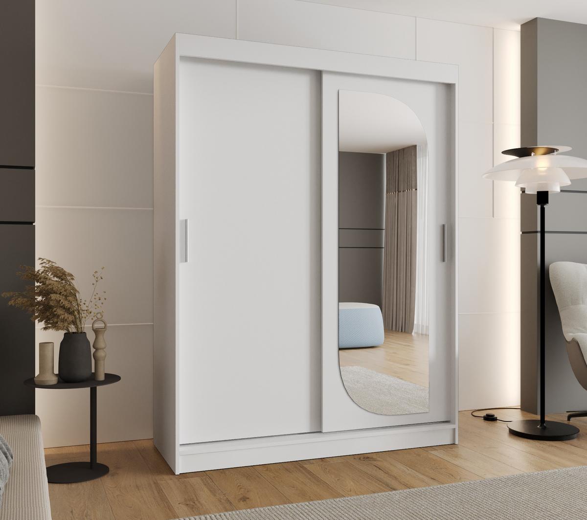 SCHIEBETÜRENSCHRANK mit Spiegel LUCY 200/150/62 2-türig - Silberfarben/Weiß, Holz (150/200/62cm) - MÖBEL KRYSPOL