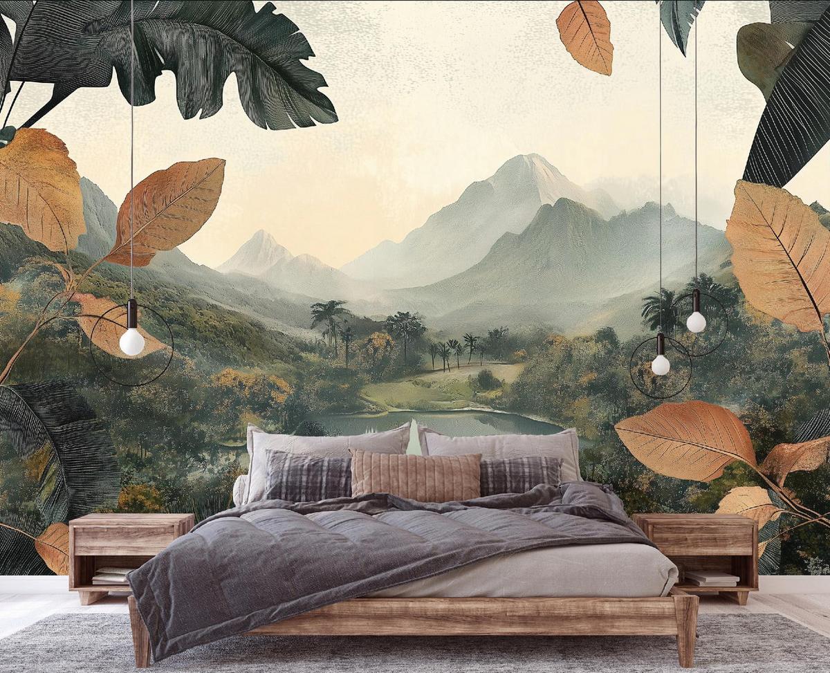 FOTOTAPETE Berge Natur Wald Vlies Tapete Wohnzimmer 200x140 - Multicolor, Papier (200/140cm) - Wallarena