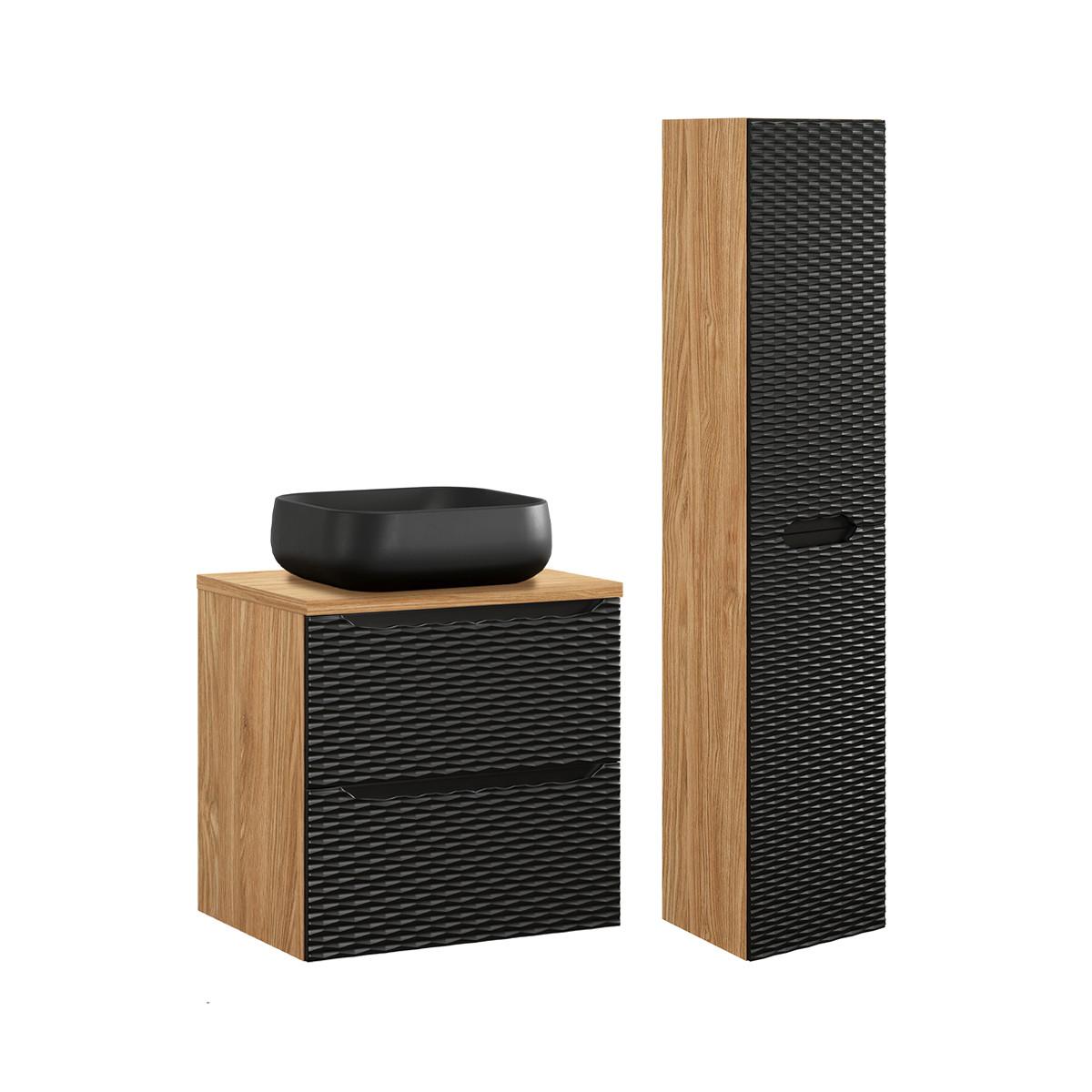 BADMÖBEL 60cm Elora 2er-Set Schwarz und Holz - Schwarz, Holzwerkstoff (60/59/46cm) - Petits-meubles