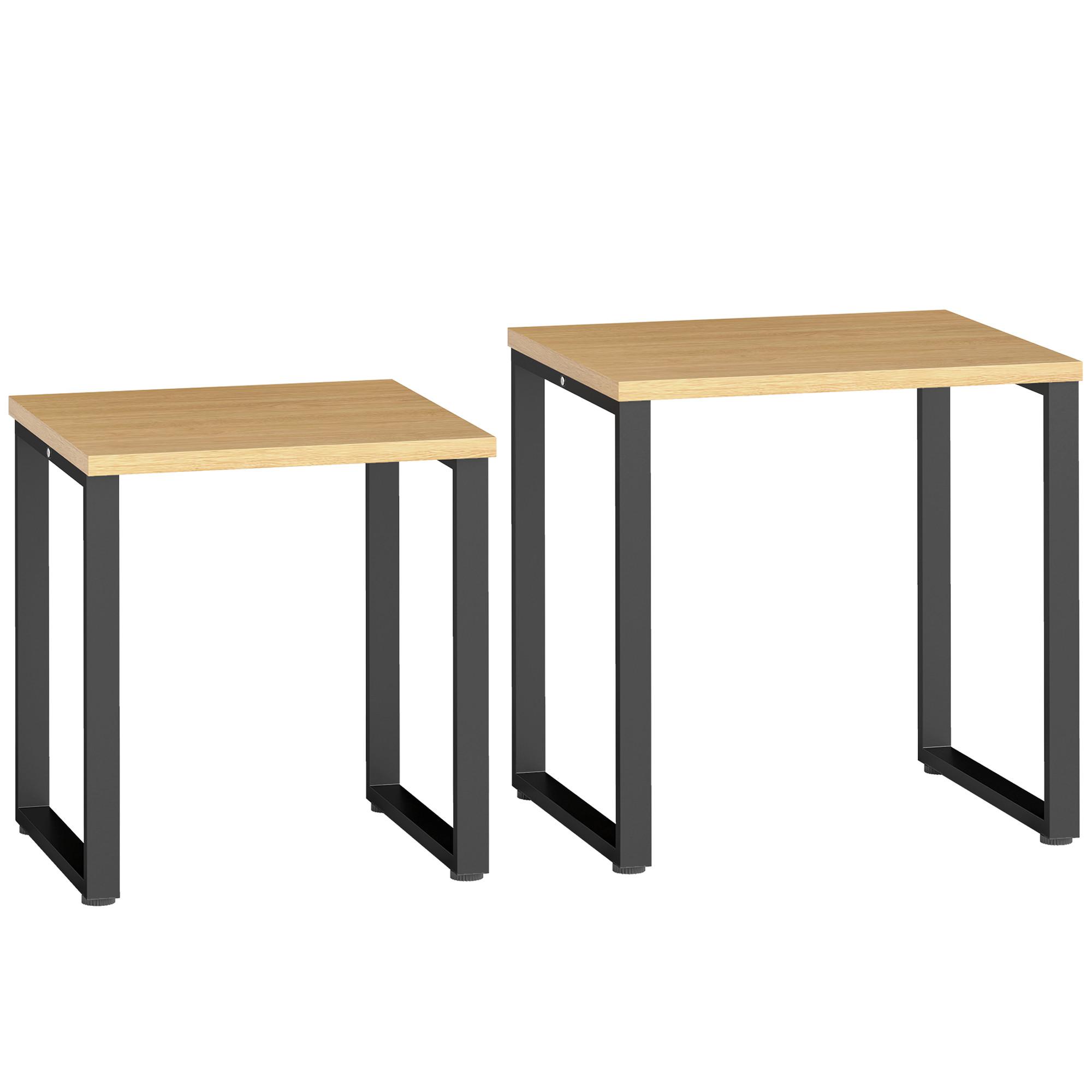 COUCHTISCH 2er Set Spanplatte Metall Naturholz - Schwarz/Naturfarben, Holzwerkstoff/Metall (60/50/60cm) - HOMCOM