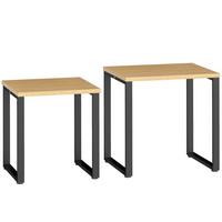 COUCHTISCH 2er Set Spanplatte Metall Naturholz - Schwarz/Naturfarben, Holzwerkstoff/Metall (60/50/60cm) - HOMCOM