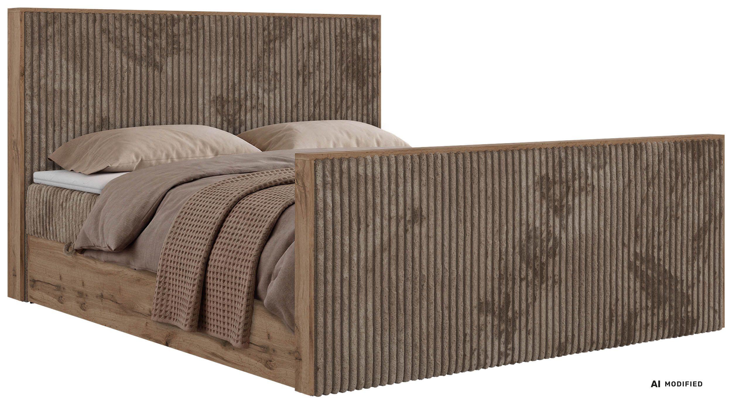 BOXBETT WOOD DUO 140/200 - Braun Cord - Topper T25 - H3 - Schwarz/Braun, Kunststoff/Textil (140/200cm) - MKS