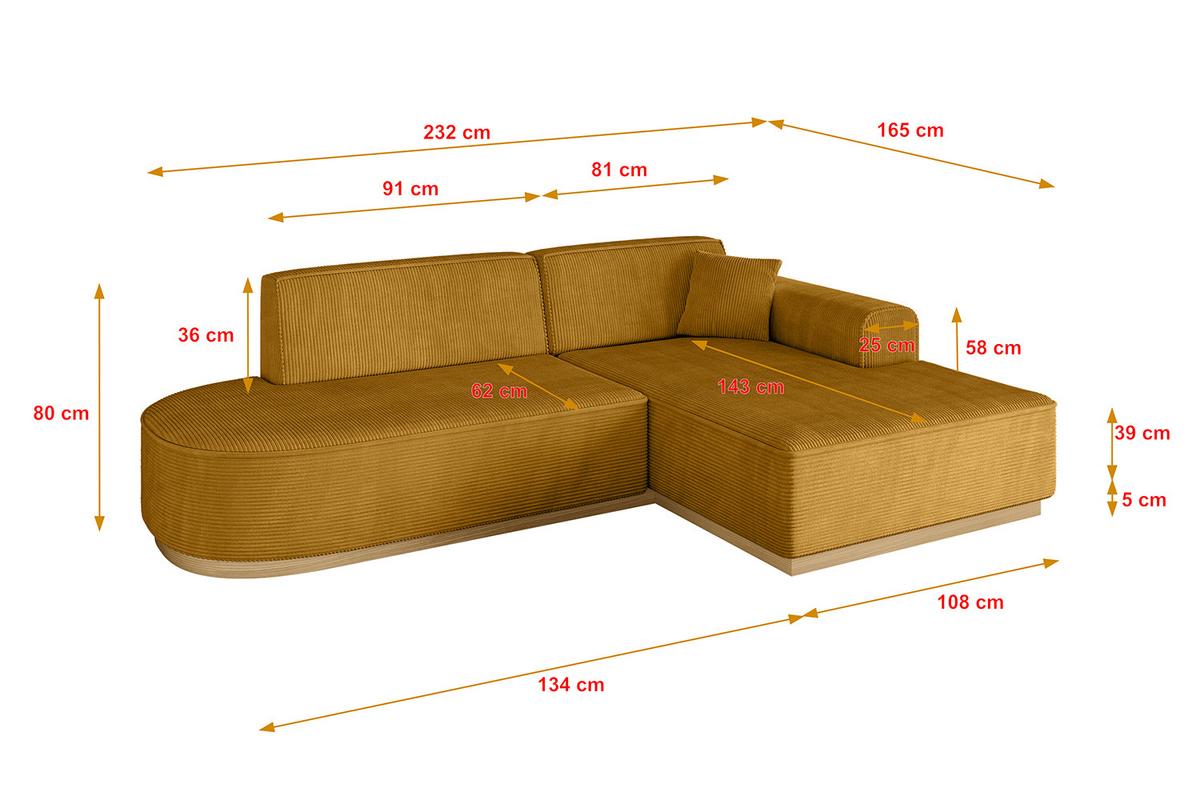 ECKSOFA Ottomane Rechts IREA-L1-v2 - 232x165x80 cm Senfgelb - Grün, Holzwerkstoff/Textil (232/165cm) - ALTDECOR