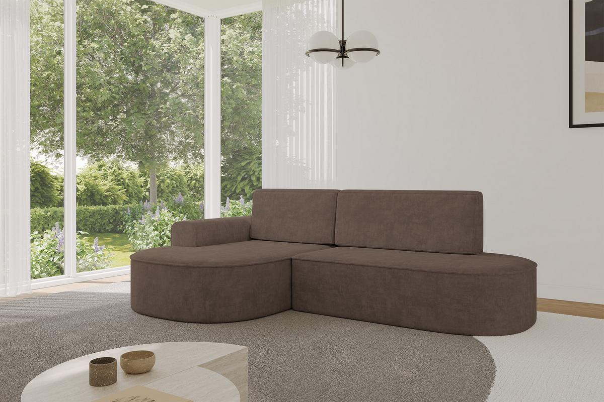 ECKSOFA mit Schlaffunktion und Bettkasten Ottomane Links MARI-L1-S - 283x167x73 cm Braun Velours - Schwarz/Bronzefarben, Holzwerkstoff/Kunststoff (283/167cm) - ALTDECOR