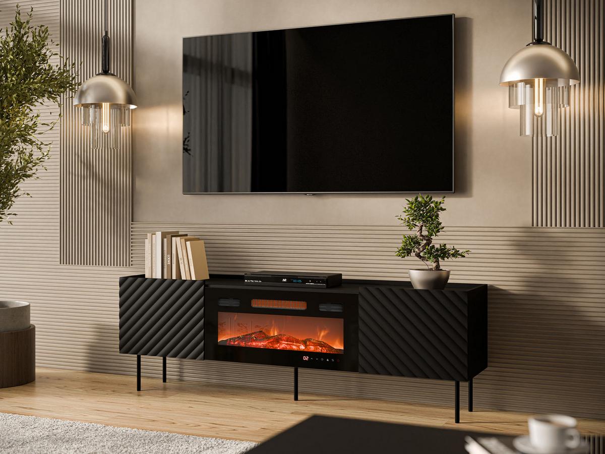 TV-LOWBOARD Lucca 180 2D mit Elektrische Kamin - Schwarz, Holz/Holzwerkstoff (181/59/40cm) - MIRJAN24
