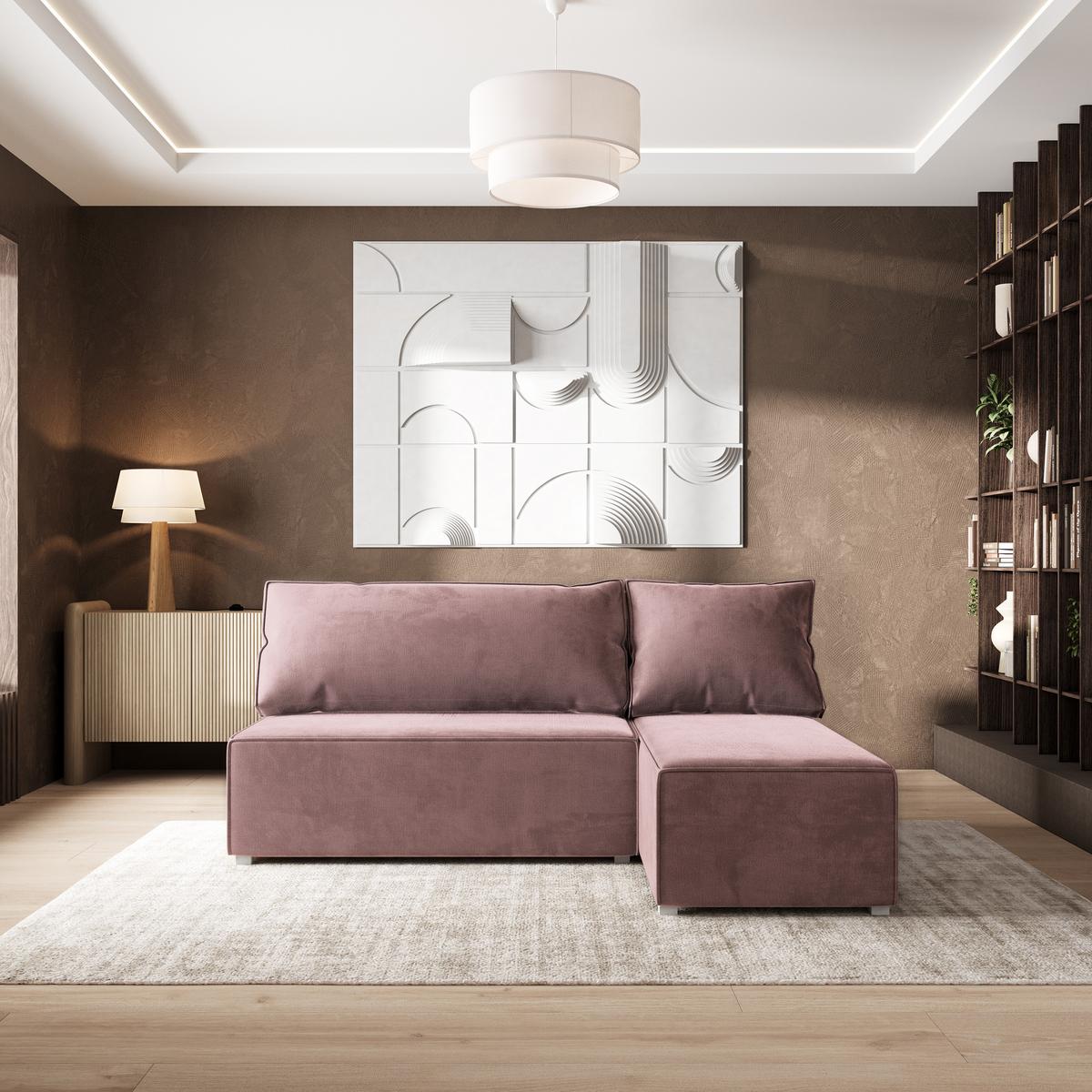 ECKSOFA BRISO M Lila Velours-Stoff mit Schlaffunktion - Lila/Grau, Holz/Kunststoff (200/140cm) - MASSENO