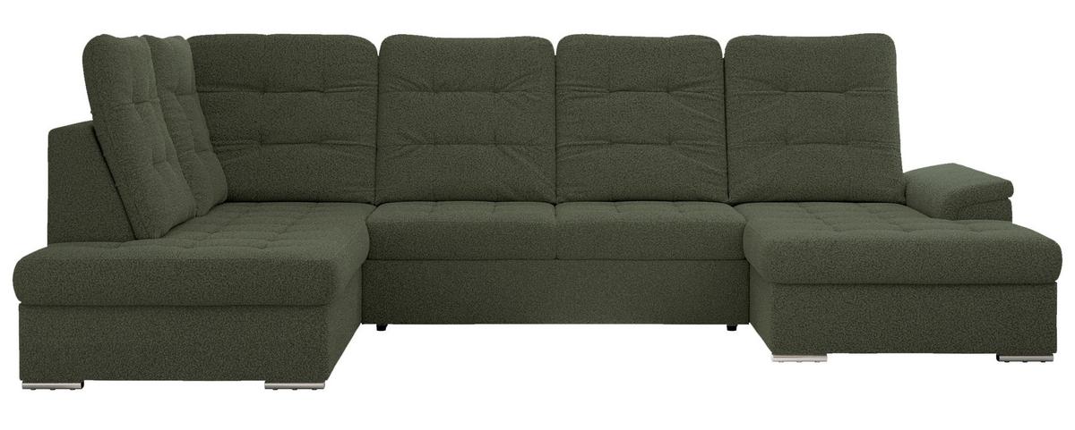 WOHNLANDSCHAFT MADRITO U - Grün Boucle - Links - Silberfarben/Grün, Textil/Metall (204/89/323cm) - MKS