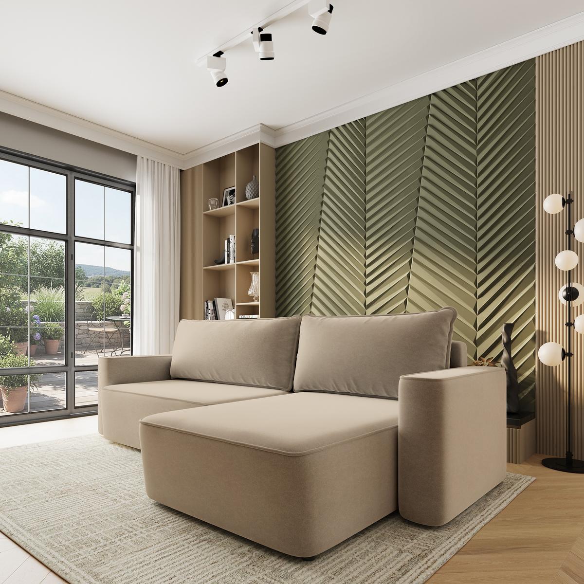 ECKSOFA BELARO CL Beige Samtstoff mit Schlaffunktion - Beige, Holzwerkstoff/Textil (280/162cm) - MASSENO