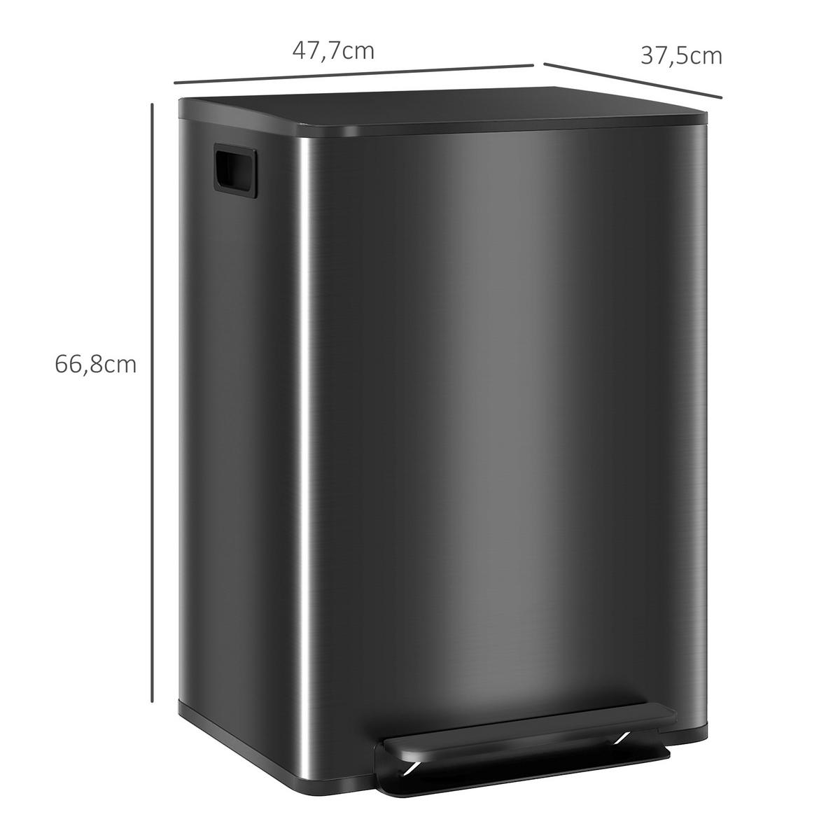MÜLLEIMER 30l Edelstahl Kunststoff Schwarz - Schwarz, Metall (37.5/66.8/47.7cm) - HOMCOM
