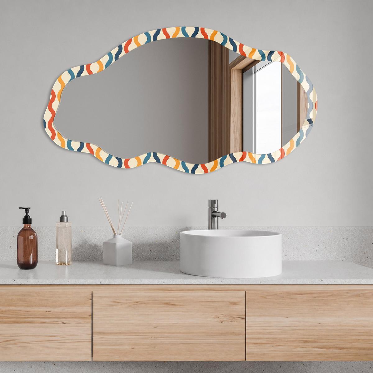 SPIEGEL 90x45 cm asymmetrisch mit Druck - Wellenenergie - Transparent, Glas (45/90/0.4cm) - TULUP