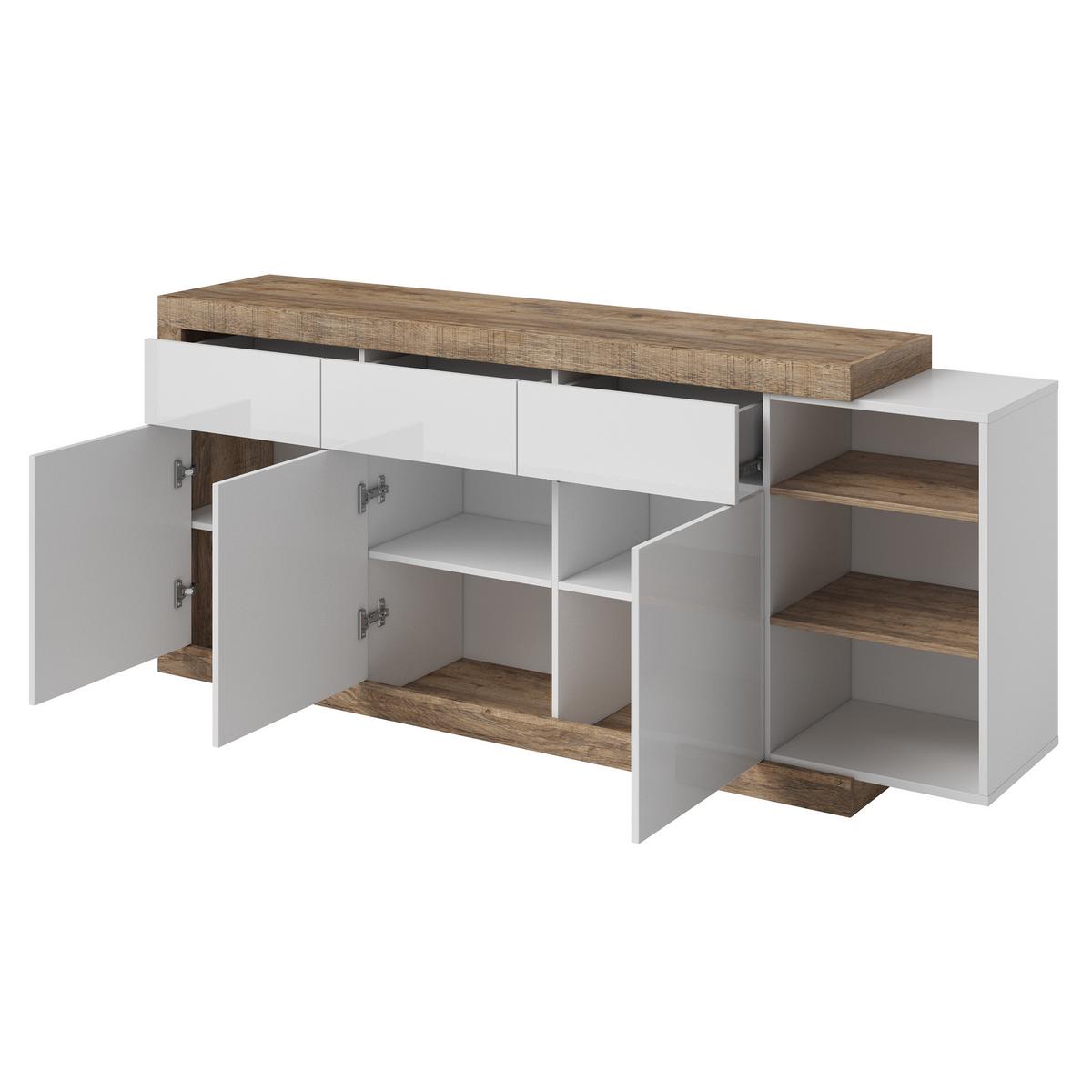 SIDEBOARD SINFONIA 200/86/40 cm mit 3 Schubladen und 3 Türen Eichefarben - Eichefarben/Weiß, Holzwerkstoff (200/86/40cm) - MASSENO