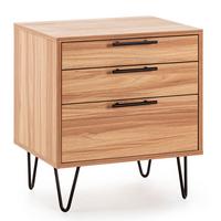 NACHTTISCH Alma 3 Schubladen Holzfarbe, Metallfüße - Wildeiche, Holzwerkstoff/Kunststoff (50/55/40cm) - VS Venta-stock
