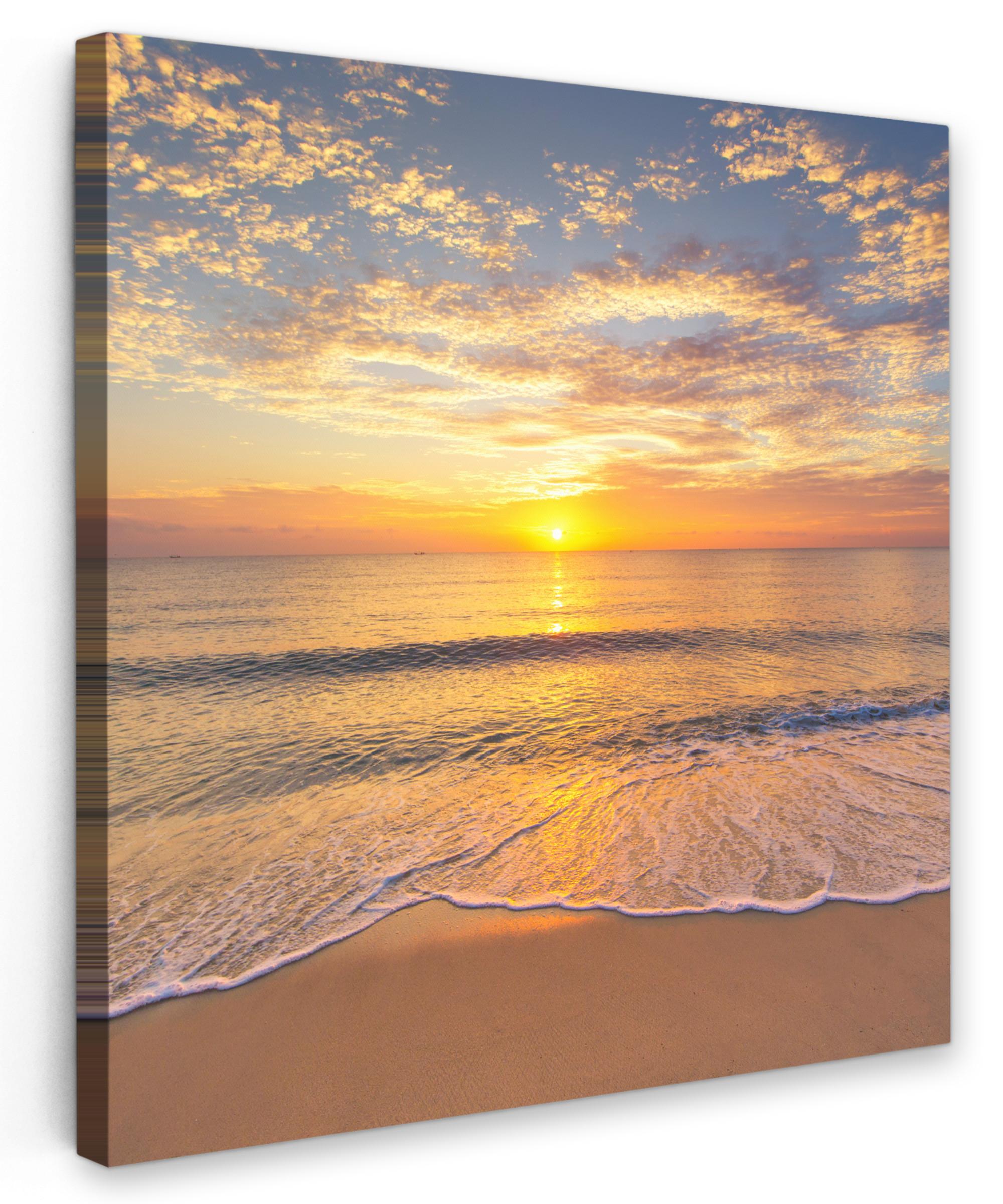 LEINWANDBILD Strand - Sonnenuntergang - Meer Wandbild Wohnzimmer 50x50 cm - Gelb, Textil (50/50cm) - MuchoWow