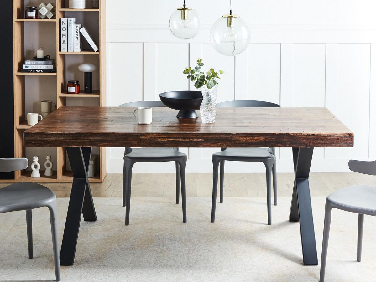 ESSTISCH 180/90 cm Dunkler Holzfarbton/Schwarz Clifton - Dunkelbraun/Schwarz, Holz (180/90/75cm) - Beliani