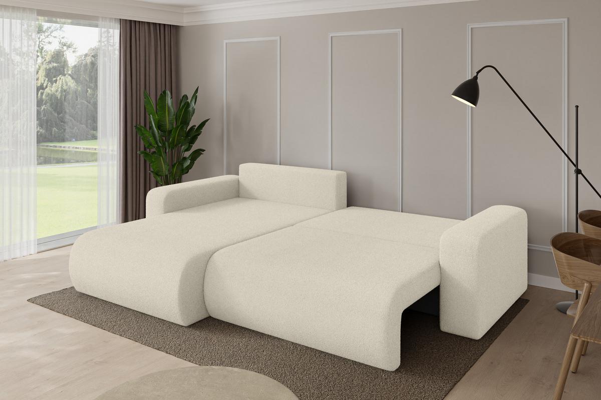 ECKSOFA mit Schlaffunktion Ottomane Links BERY-L 276x193x88 Beige Bouclé - Sandfarben/Beige, Holzwerkstoff/Kunststoff (276/193cm) - ALTDECOR