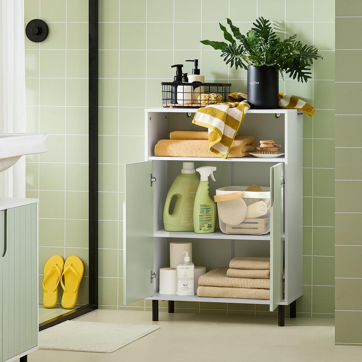 BADEZIMMERSCHRANK Grün - Weiß/Grün, Holzwerkstoff/Metall (60/87/30cm) - SoBuy
