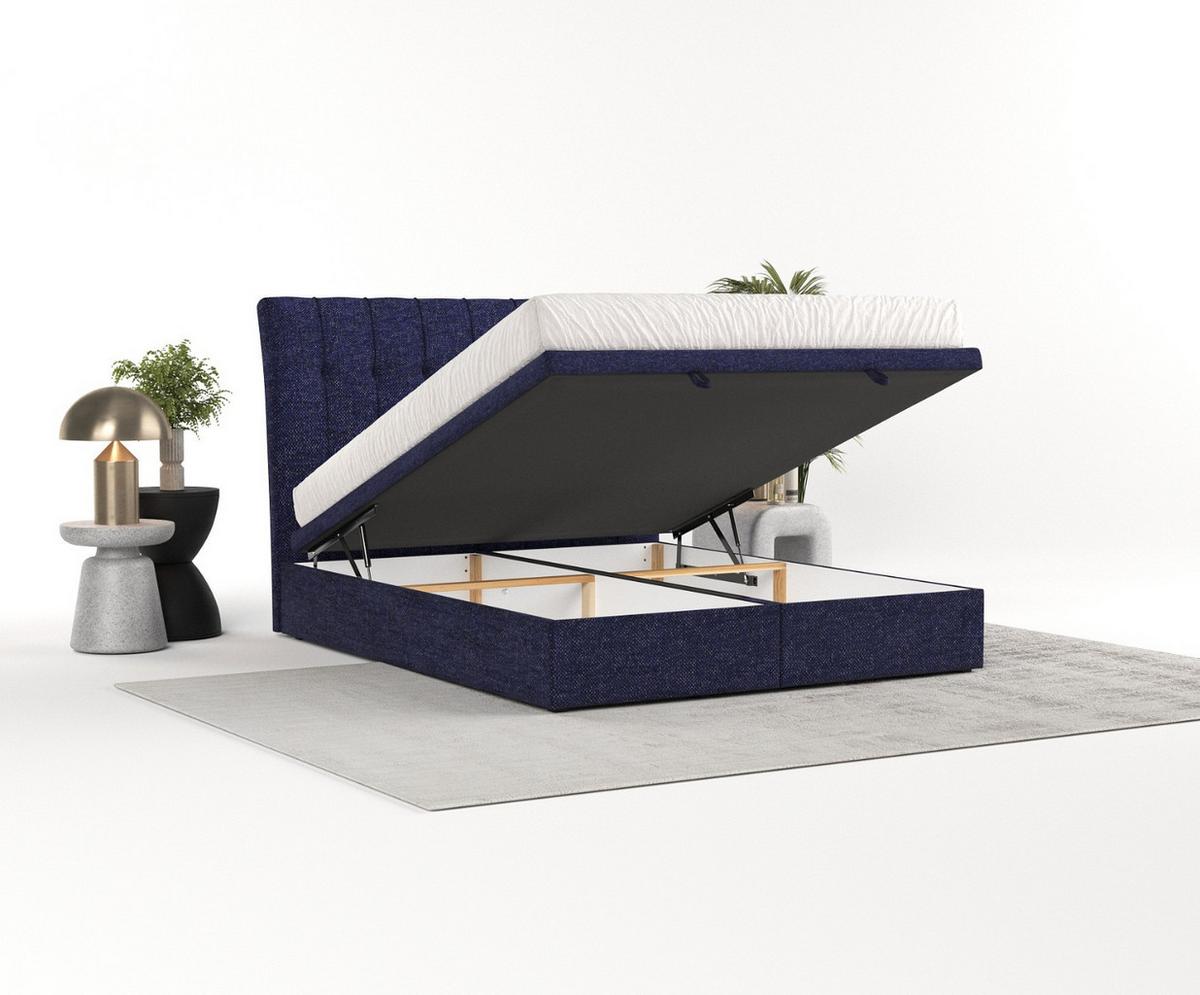 POLSTERBETT Kelsea mit Stauraum 120/200 cm Marineblau im Alta Stoff - Schwarz/Dunkelblau, Holz/Holzwerkstoff (120/200cm) - AltaBeds