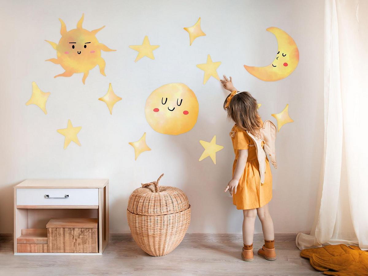 WANDAUFKLEBER 100x149cm - Sterne, Sonne, Monde - Multicolor, Kunststoff (100/149/0.1cm) - Wallfluent