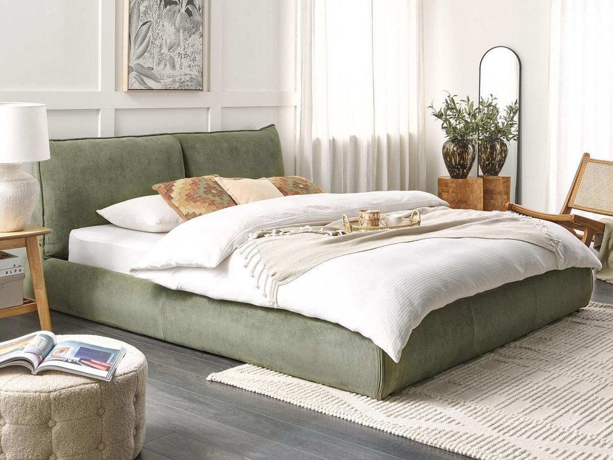 BETT mit Lattenrost Cord 180/200 cm Olivgrün Vinay - Grün, Textil (180/200cm) - Beliani