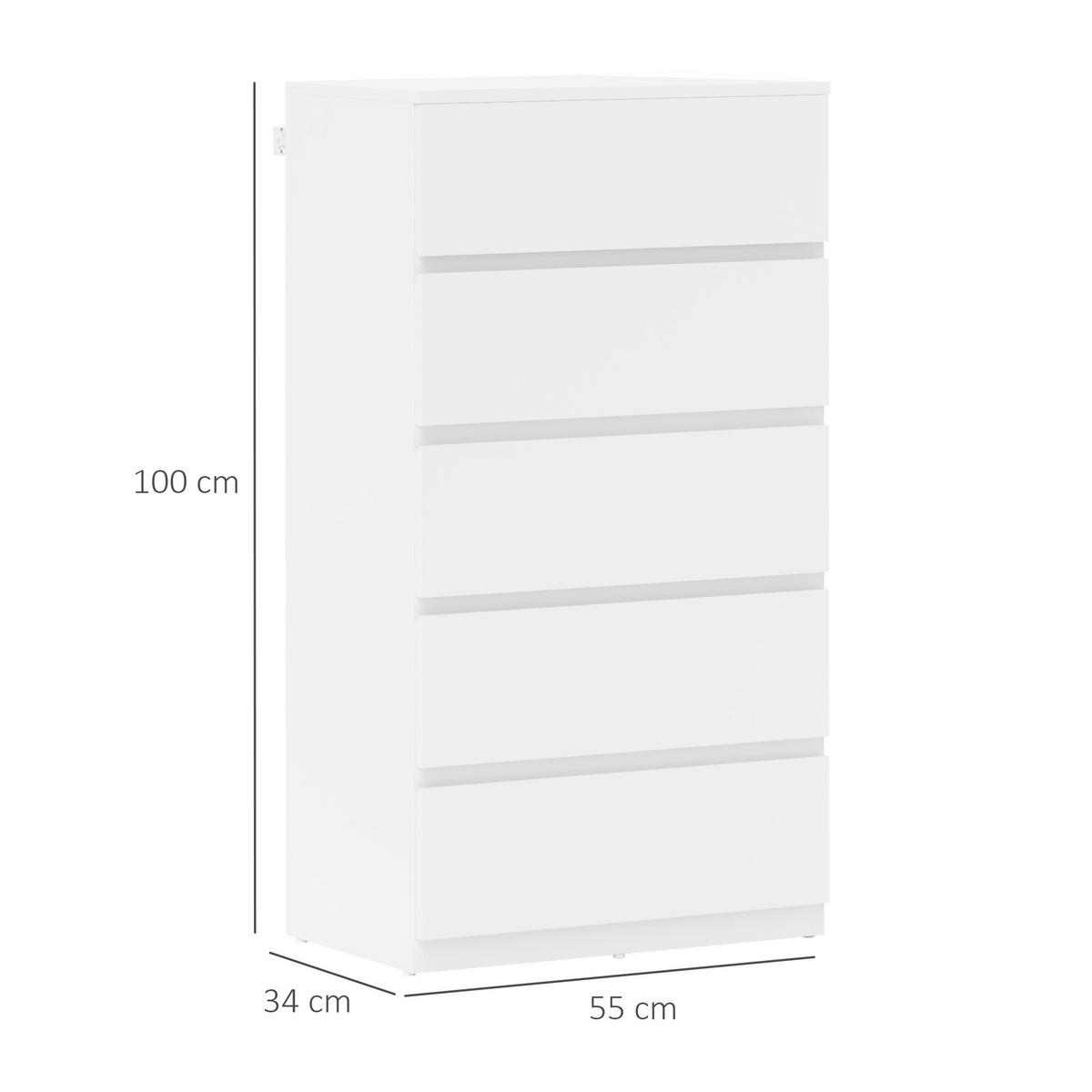 KOMMODE Schubladenschrank Sideboard mit 5 Schubladen, Weiß, 55 x 34 x 100 cm - Weiß, Holzwerkstoff (34/100/55cm) - HOMCOM