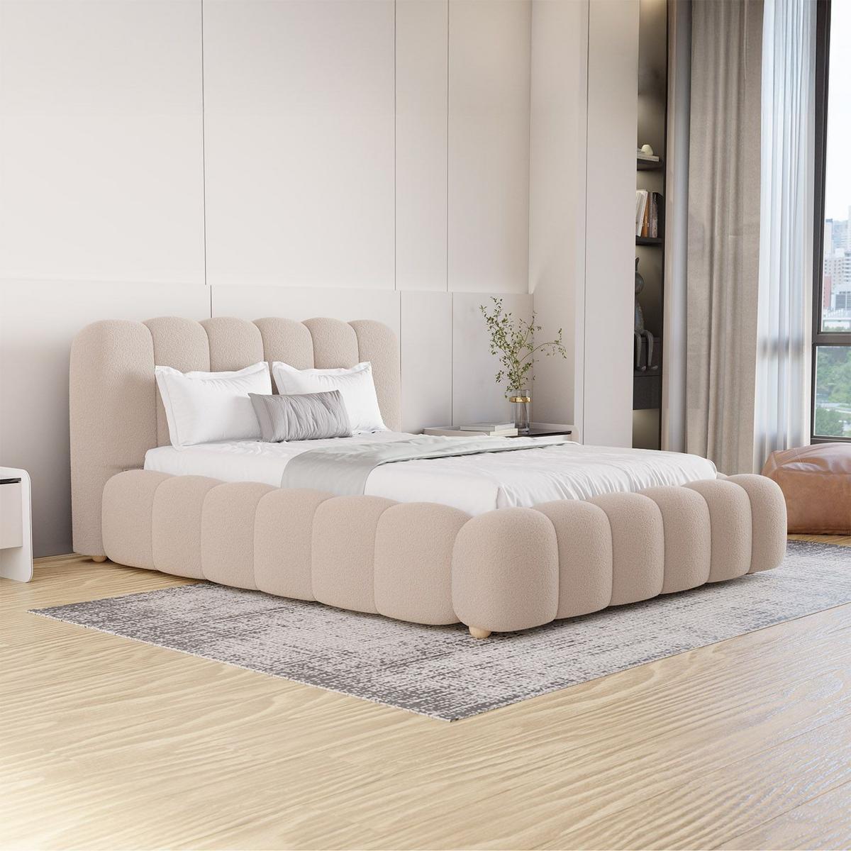 POLSTERBETT Catania 140/200 cm Beige Bouclé inkl Matratze - Beige, Textil (140/200cm) - Juskys