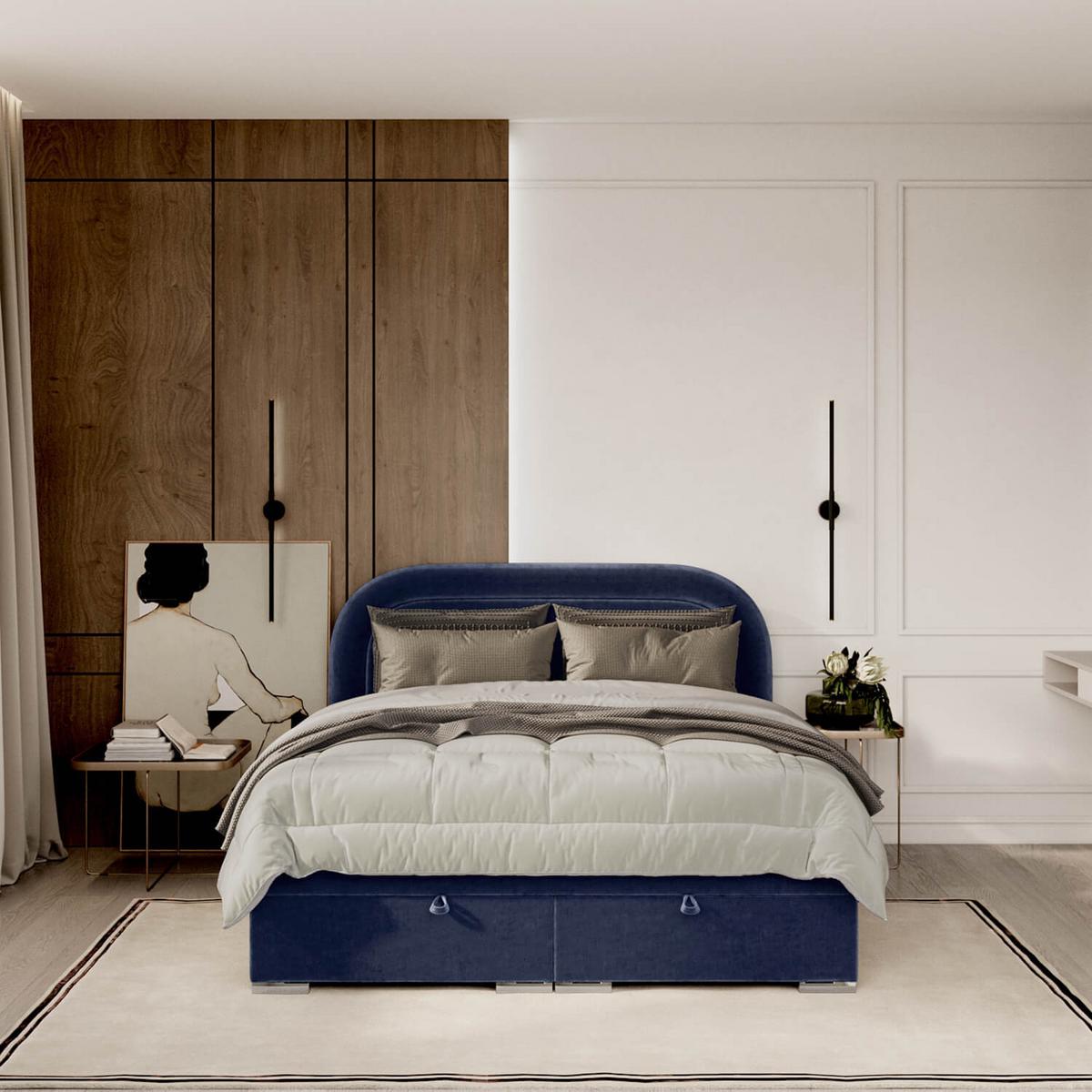 POLSTERBETT Harmony mit Stauraum 120/200 cm Marineblau im Lotta Stoff - Chromfarben/Dunkelblau, Holz/Holzwerkstoff (120/200cm) - AltaBeds
