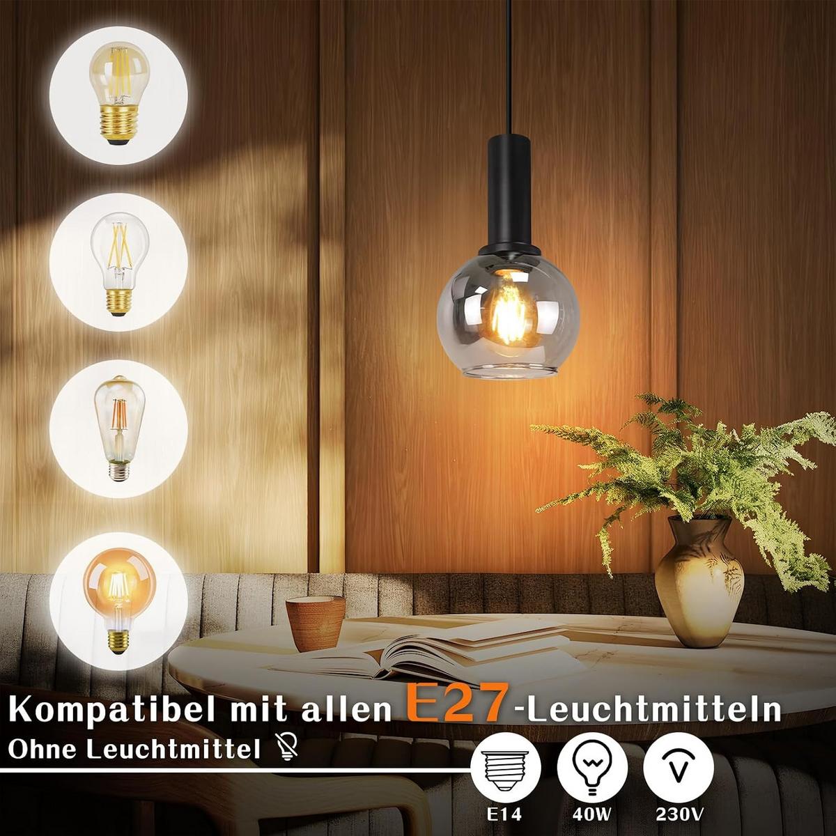 HÄNGELEUCHTE Torvq 10/13/145 cm - Schwarz, Glas/Metall (10/13/145cm) - ZMH