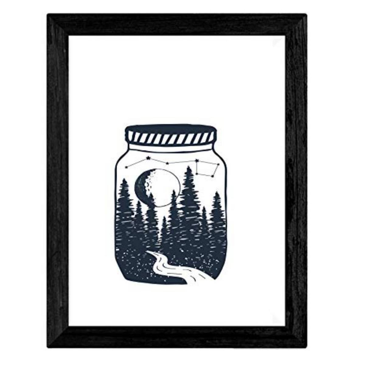 POSTER Set mit 4 Freier Wald A4 Schwarzer Rahmen - Schwarz, Papier (29.7/3cm) - Nacnic