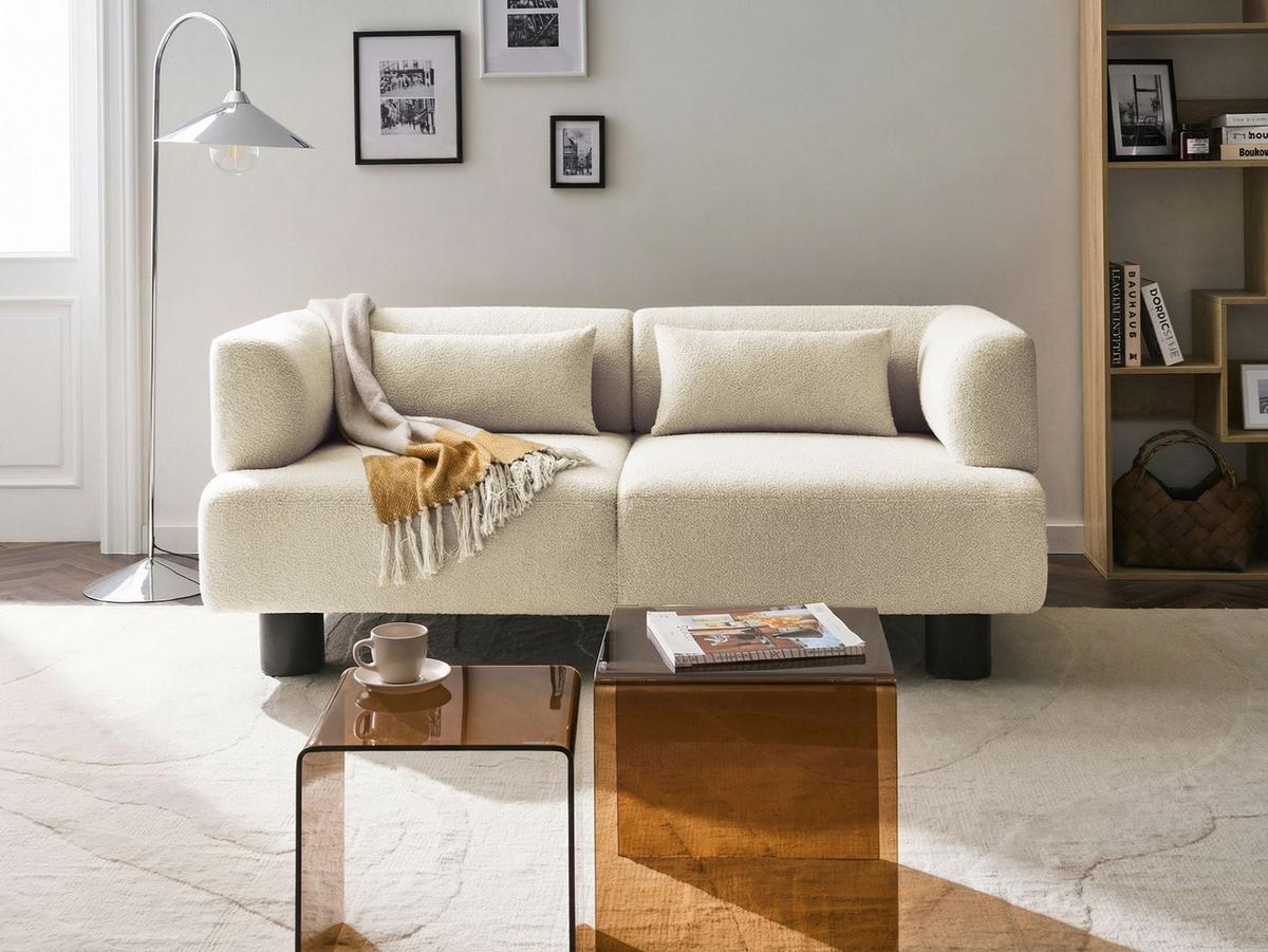 2-SITZER-SOFA Bouclé Cremeweiß Movik - Creme, Textil (183/74/90cm) - Beliani