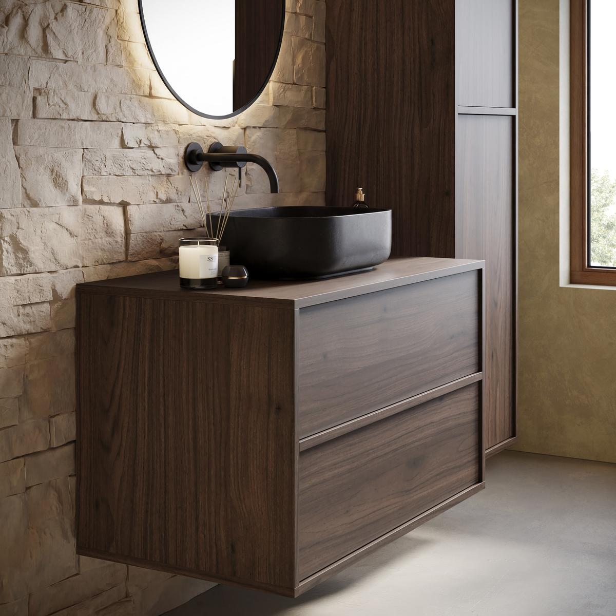 WASCHBECKENUNTERSCHRANK Mali 2 Schubladen Walnuss Braun - 80 x 46 x 49 cm - Eichefarben/Walnussfarben, Holz (80/49/46cm) - Badplaats