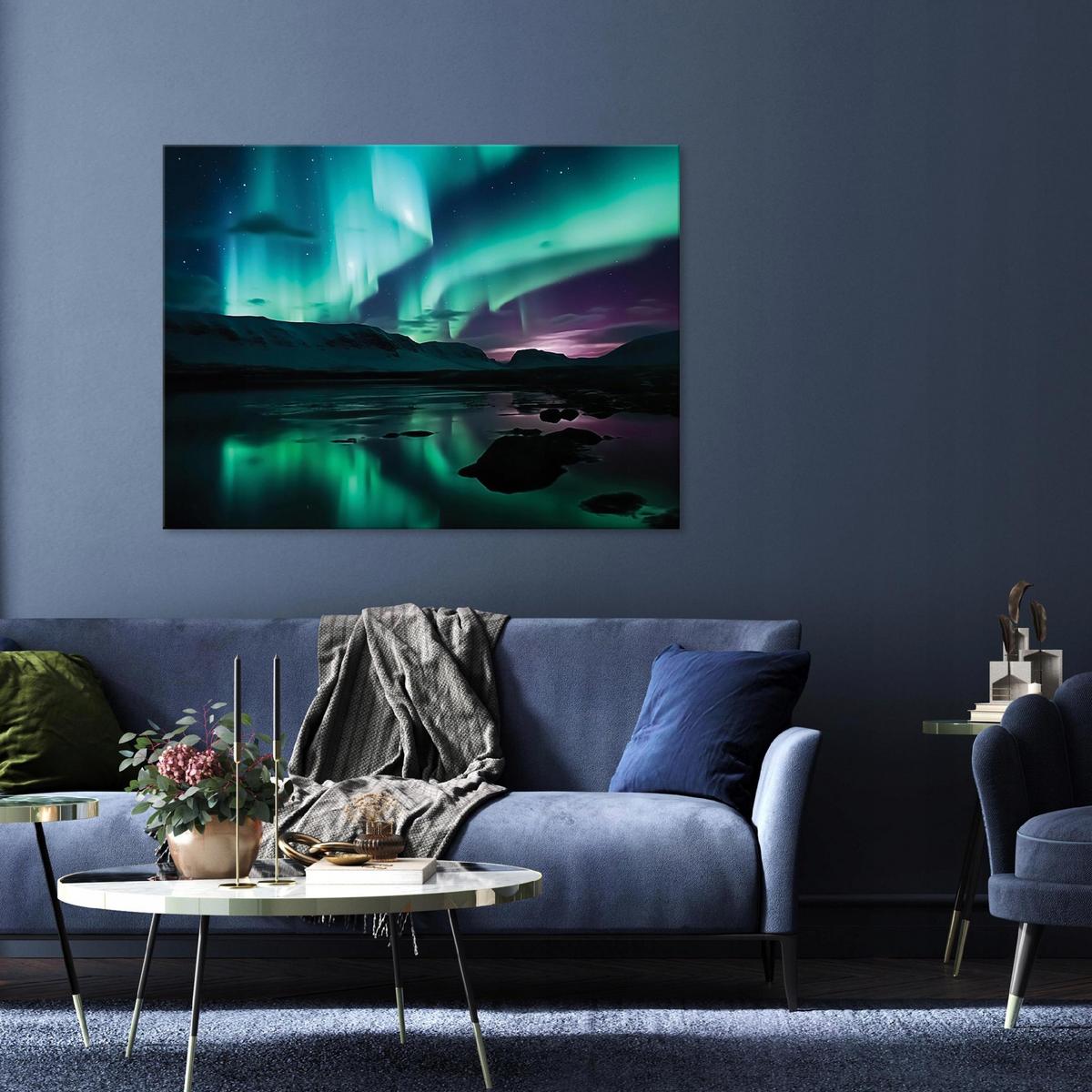 LEINWAND BILDER Polarlichter Natur 120x80 - Multicolor, Holzwerkstoff (120/80cm) - Wallarena