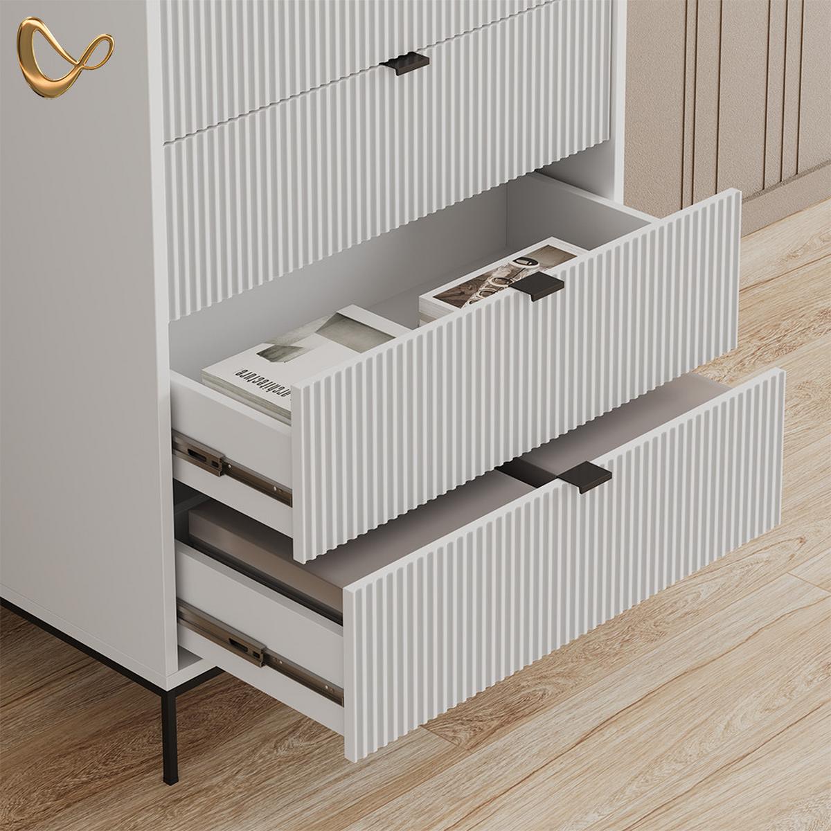 KOMMODE Aterno Weiß 76 x 120 cm mit 5 Schubladen - Weiß, Holzwerkstoff (76/120/42cm) - Livinity®