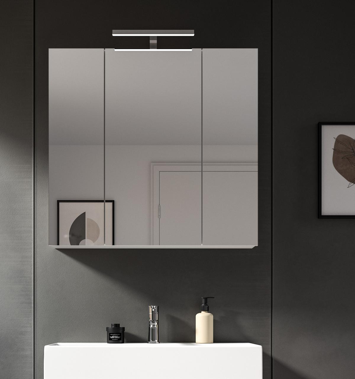 SPIEGELSCHRANK weiß 80 x 77 cm, Badschrank 3-türig - Weiß, Glas/Holzwerkstoff (82/77/18cm) - Inn.Furn