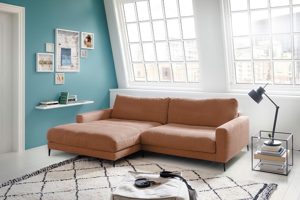 ECKSOFA CARA Braun Cord - Schwarz/Braun, Textil/Metall (272/190cm) - KAWOLA