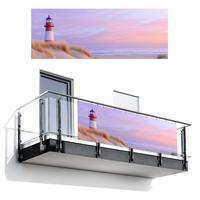 BALKON-SICHTSCHUTZ Leuchtturm - Dünen - Sonnenuntergang Balkon Deko 300x110 cm - Hellrosa, Kunststoff (300/110cm) - MuchoWow
