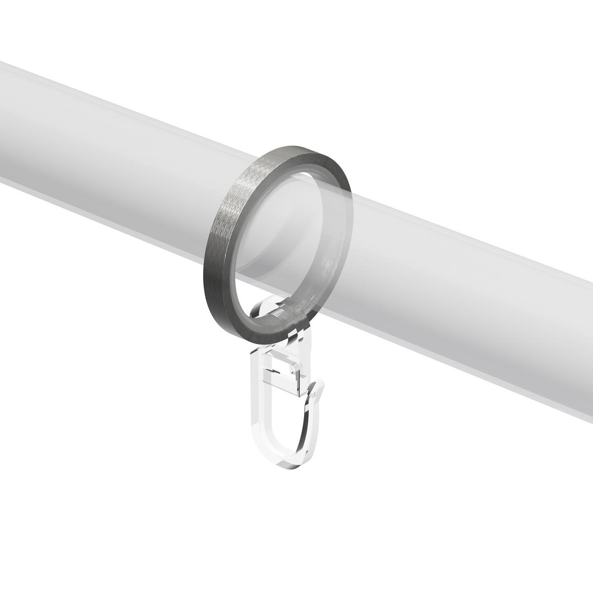 FLACHRINGE MIT EINLAGE UND FALTENHAKEN FÜR GARDINENSTANGEN 20 mm Ø, Edelstahl-Optik, Packung 10 Stück - Edelstahlfarben, Metall (20cm) - INTERDECO