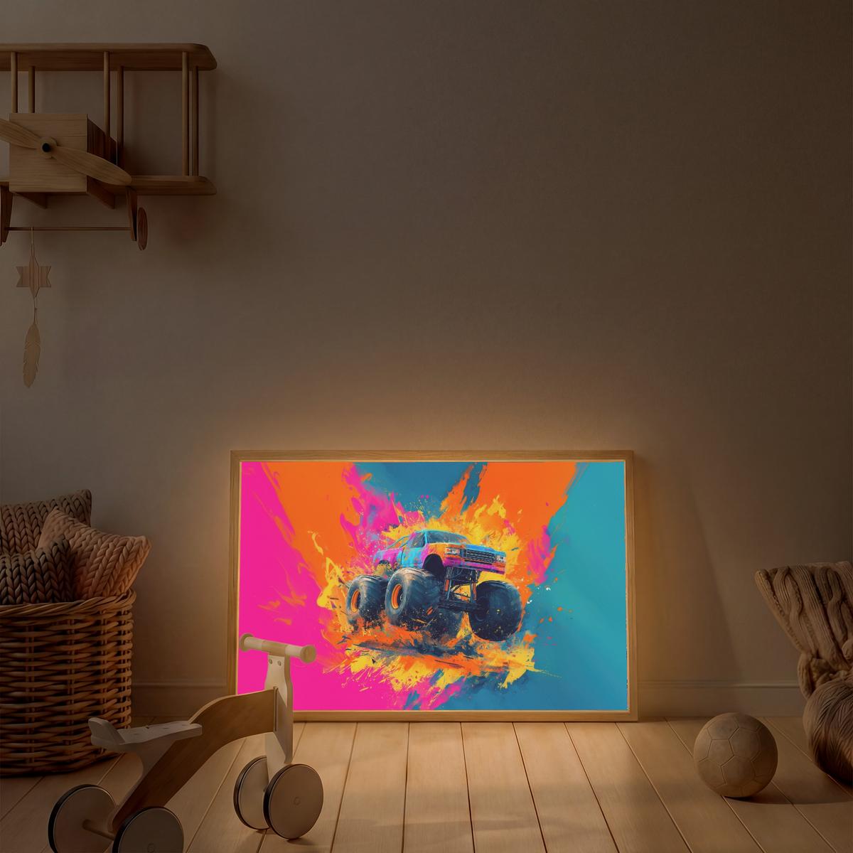 NACHTTISCHLAMPE MIT AKKU Monstertruck - Abstrakt - Farbspritzer - Farbenfroh 100x70 cm - Pink, Holzwerkstoff (8/100/70cm) - OnlyWow