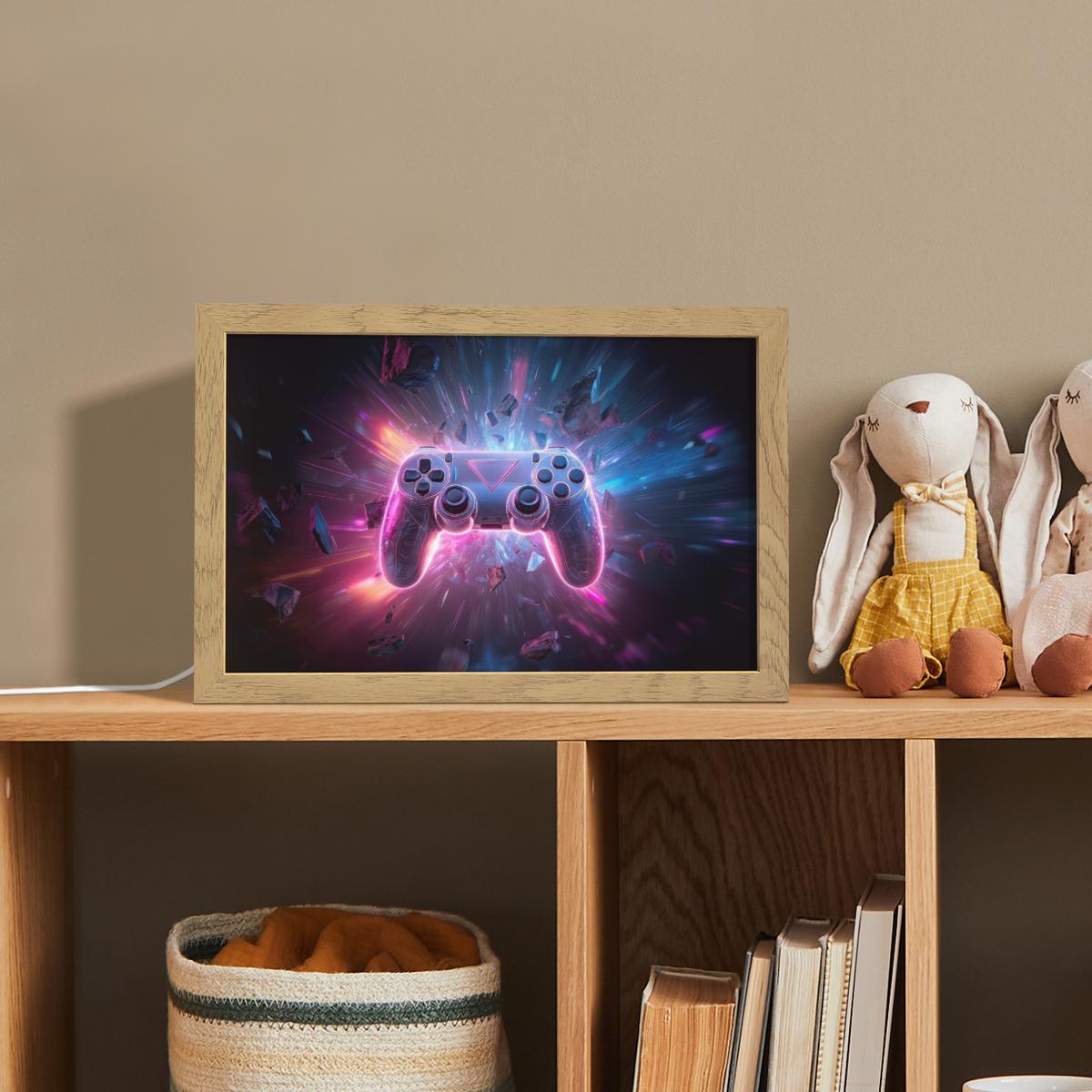 NACHTTISCHLAMPE Controller - Neon - Explosion - Abstrakt 30x20 cm - Violett, Holzwerkstoff (8/30/20cm) - OnlyWow