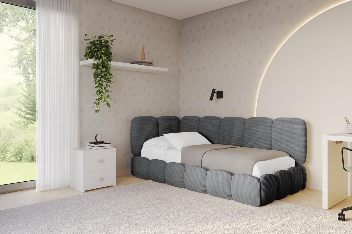 EINZELLBETT Jugendbett mit Bettkasten, Rechts - AVRY 100x200 Dunkelgrau - Schieferfarben/Dunkelgrau, Holzwerkstoff/Textil (100/200cm) - ALTDECOR