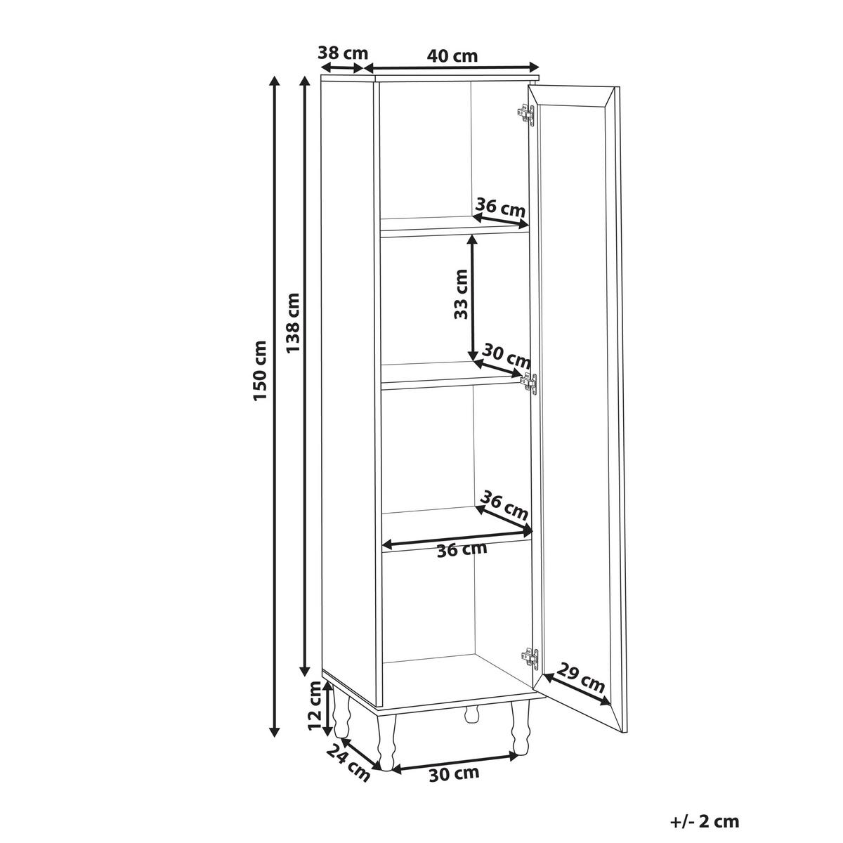 VITRINE mit Glastüren 40 cm Weiß Tingledale - Weiß, Holzwerkstoff (40/150/38cm) - Beliani