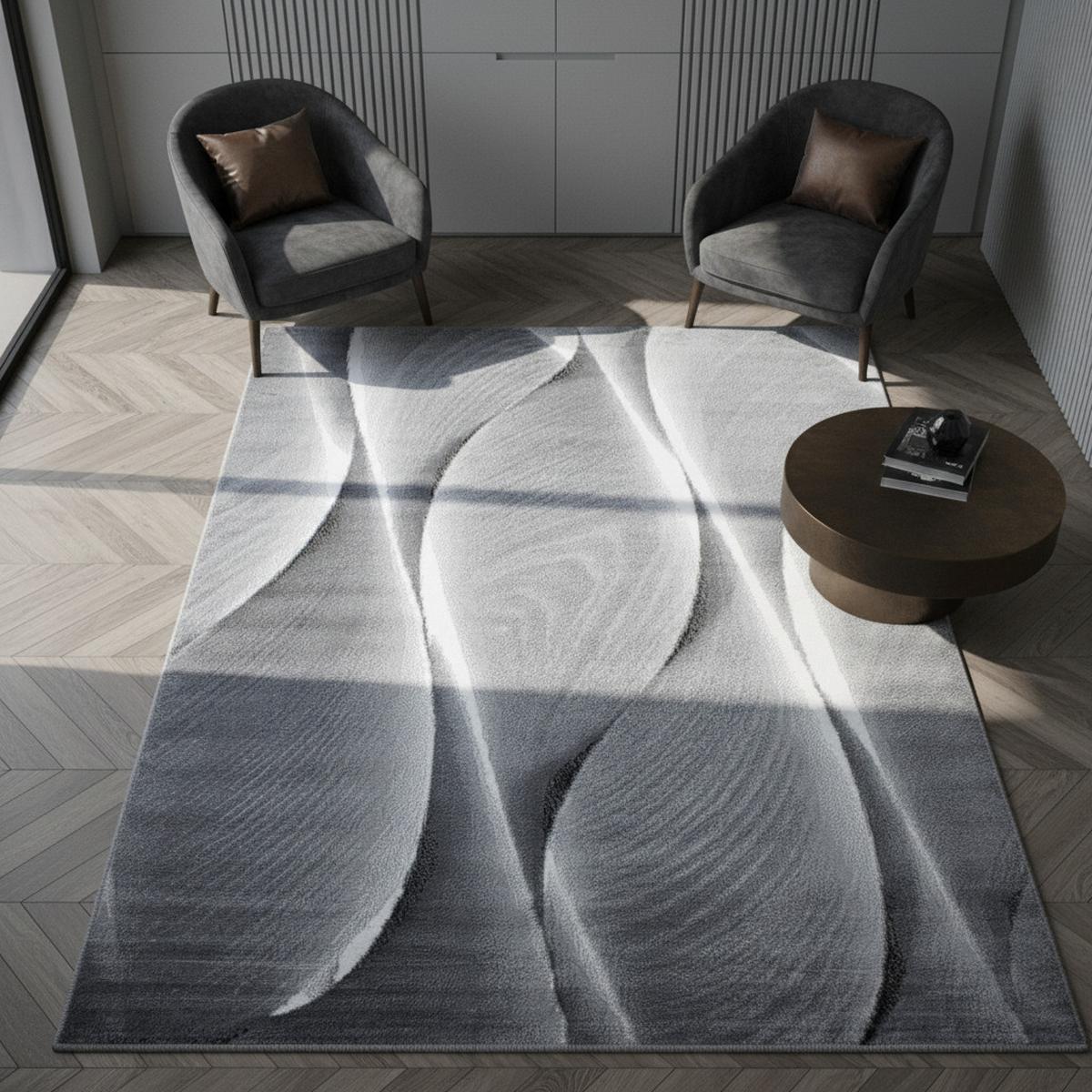 KURZFLORTEPPICH DRAU, mit Farbverlauf, Schwarz, 140 x 200 cm - Grau, Textil (200/140cm) - KADIMA DESIGN