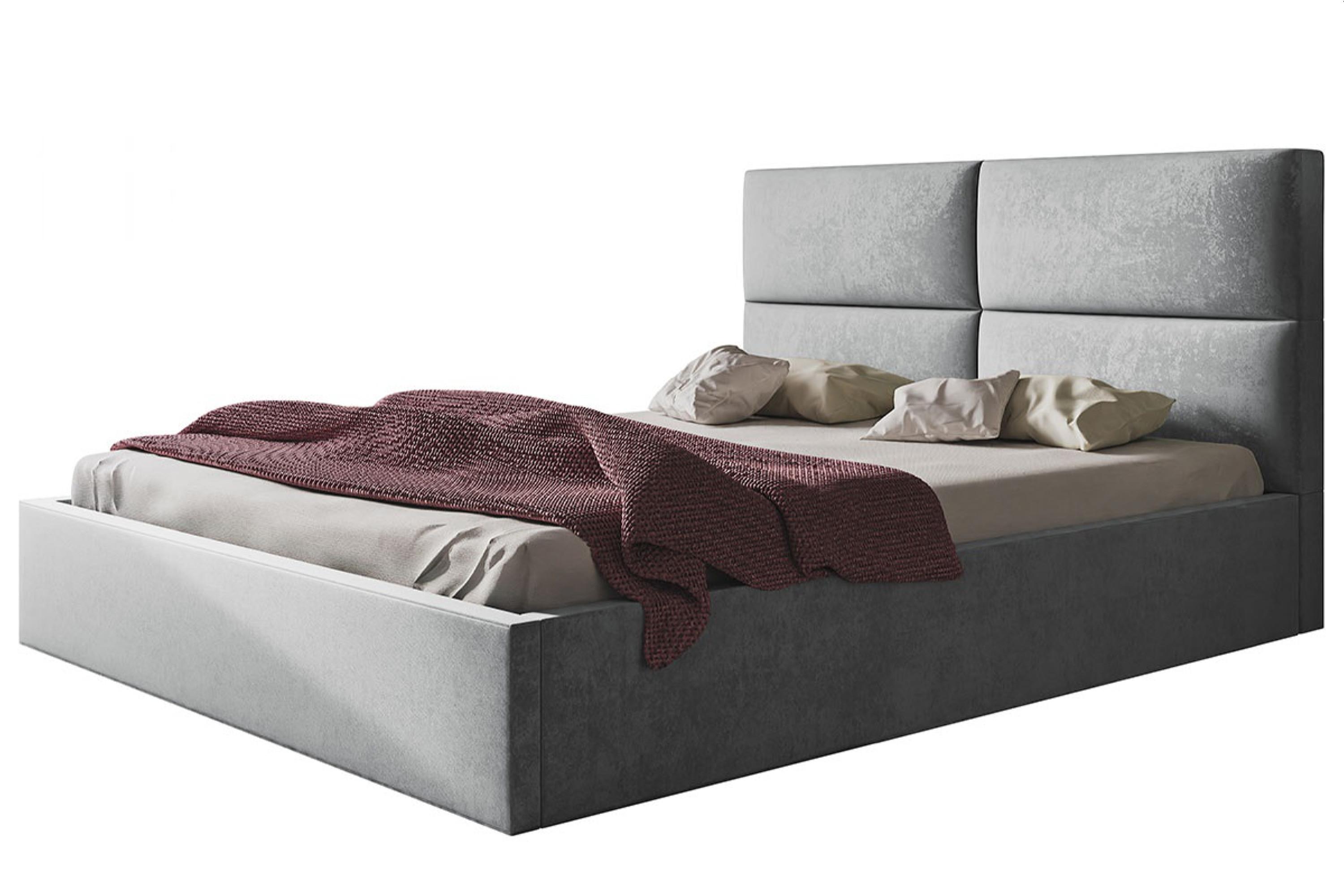 BETT 160x200 - Polsterbett mit Bettkasten und Holzrahmen - Modern Betten - Weicher Jasminstoff - Kollektion Lizbona, Grau - Grau, Holz/Kunststoff - Alpi-Möbel