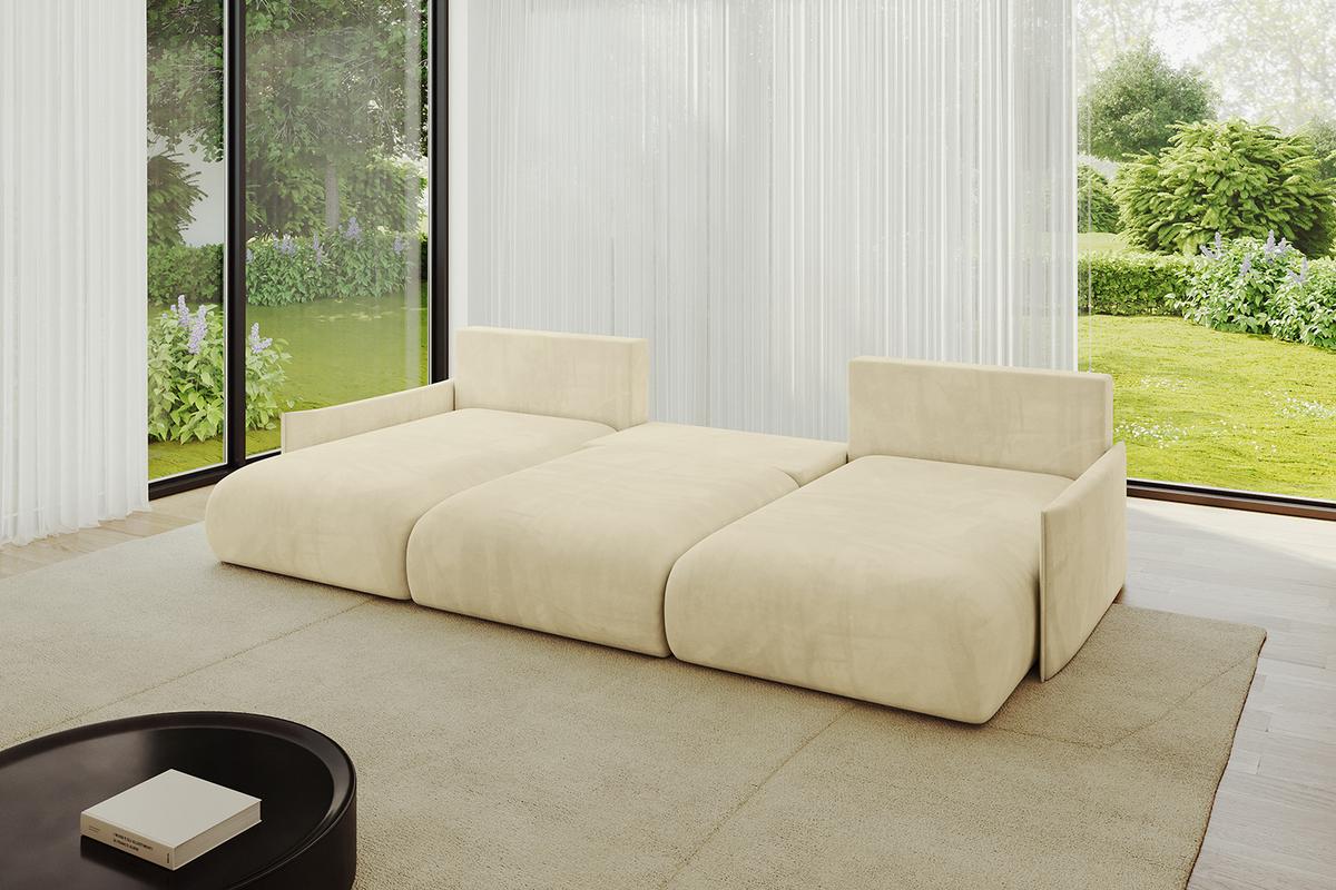 WOHNLANDSCHAFT mit Schlaffunktion und Bettkasten ONESK-U-v1 317x177x72 Beige Velours - Taupe, Holzwerkstoff/Kunststoff (317/72/177cm) - ALTDECOR