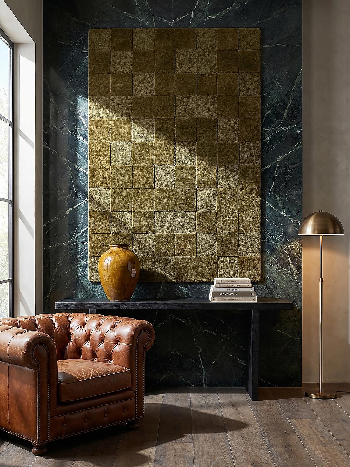 WOLLTEPPICH DEBEN, mit Schachbrettmuster, Grün, 120 x 170 cm - Grün, Textil (170/120cm) - KADIMA DESIGN