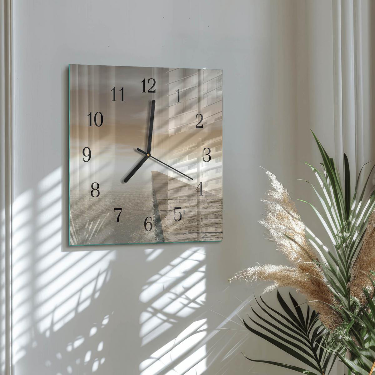 WANDUHR aus Glas 30x30 cm - Pier - Braun, Glas (30/30/0.4cm) - TULUP