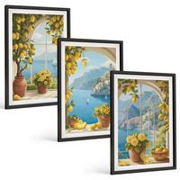 BILDER SET 3er Set - 40x60 cm Schwarzer Rahmen - Meereslandschaften, Zitronen, Fenster - Schwarz, Kunststoff (40/60cm) - TULUP